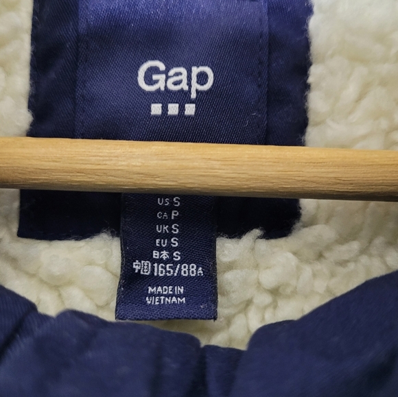 Gap Winter Parka Coat Navy Blue Faux Fur Hood Size S Sherpa Jacket - Picture 8 of 9